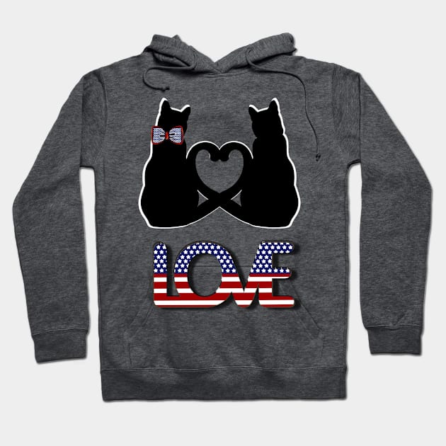 Love in American style and two black cats with tails creating a heart Hoodie by Blue Butterfly Designs 